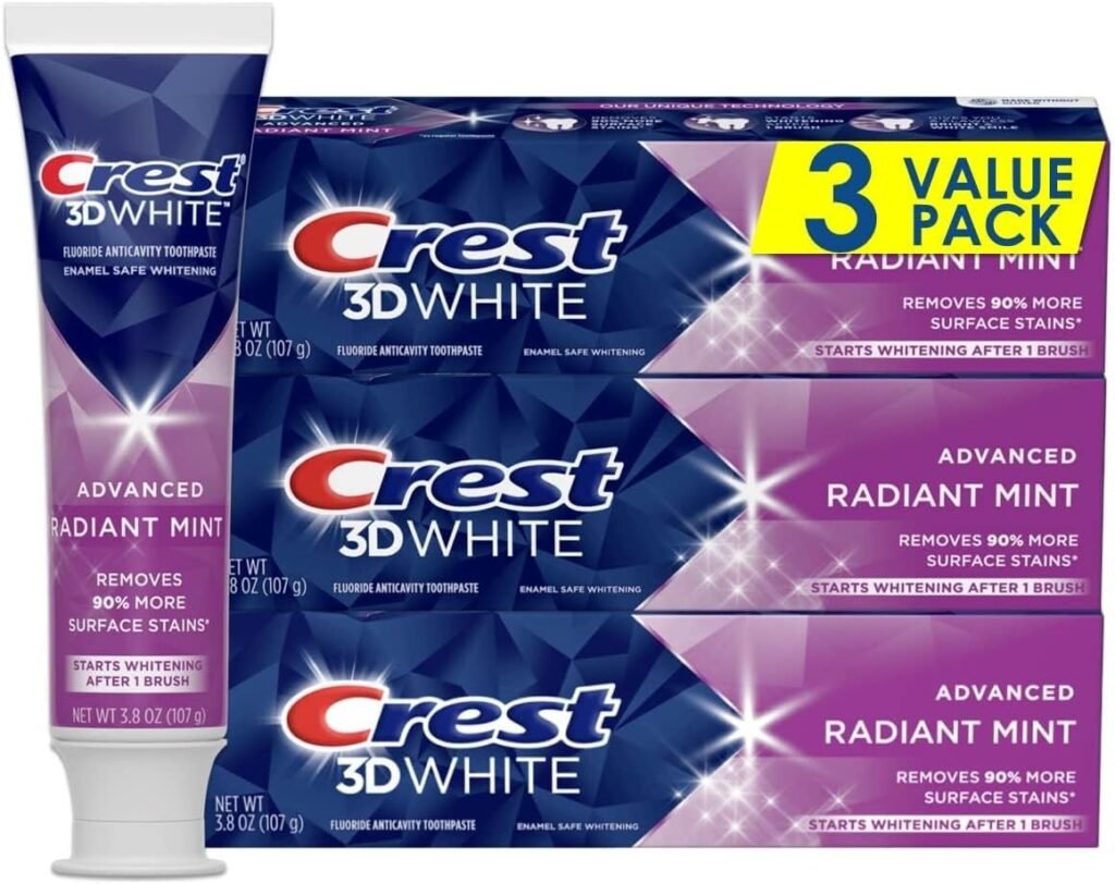 Crest 3D White Toothpaste Radiant Mint, 3.8 Oz (Pack of 3)