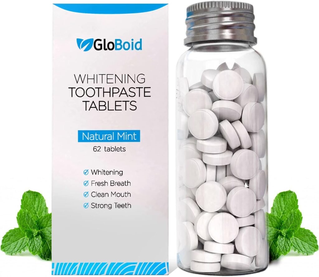 GloBoid Toothpaste Tablets with Fluoride, Zero Waste Toothpaste Bits, Eco Friendly  Plastic Free Toothpaste Tabs, Toothpaste Bites Perfect for Travel - 1 Month Supply - Natural Mint