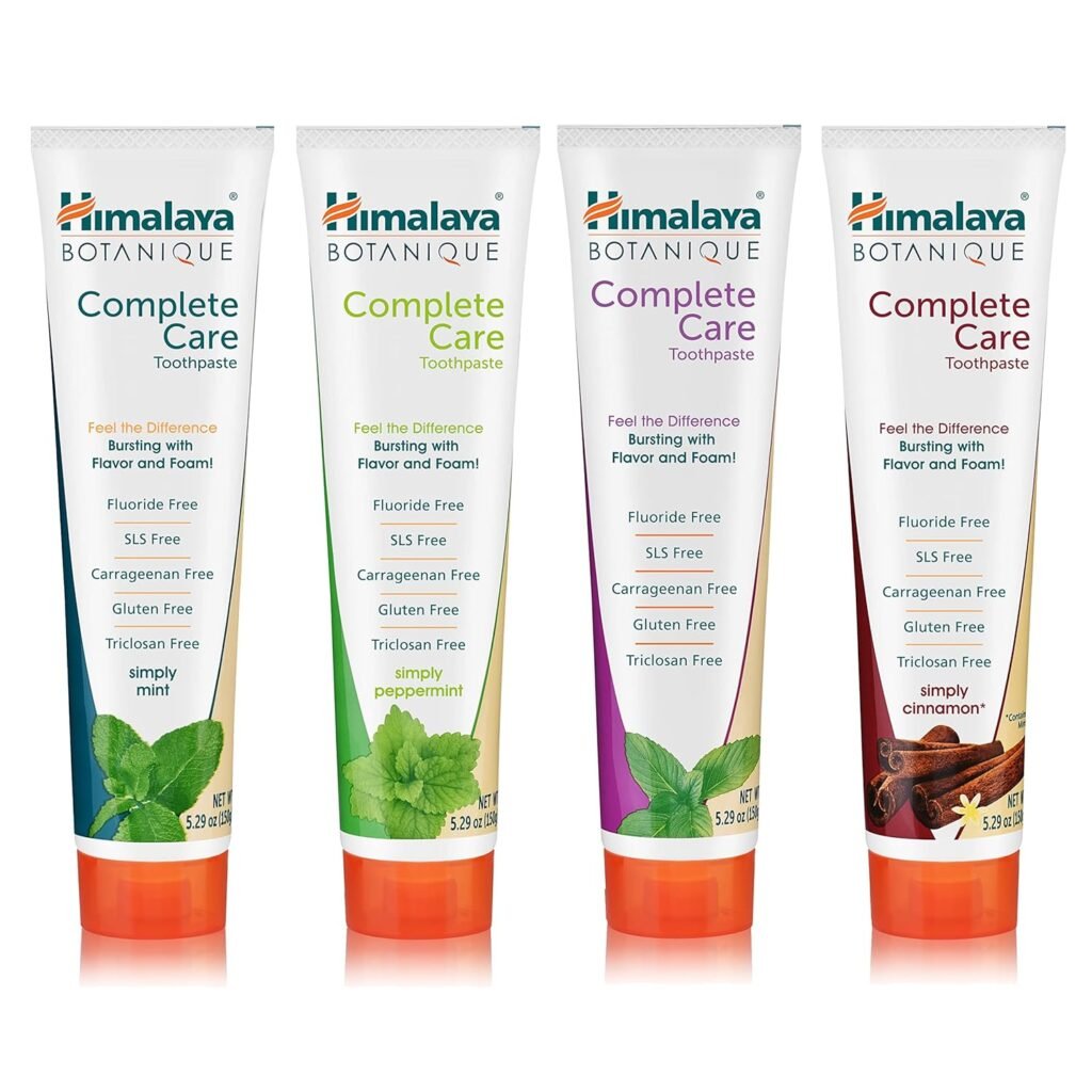 Himalaya Botanique Complete Care Toothpaste, Herbal, Variety Pack, Fights Plaque, Freshens Breath, Fluoride Free, No Artificial Flavors, SLS Free, Cruelty Free, Foaming, 5.29 Oz, 4 Pack