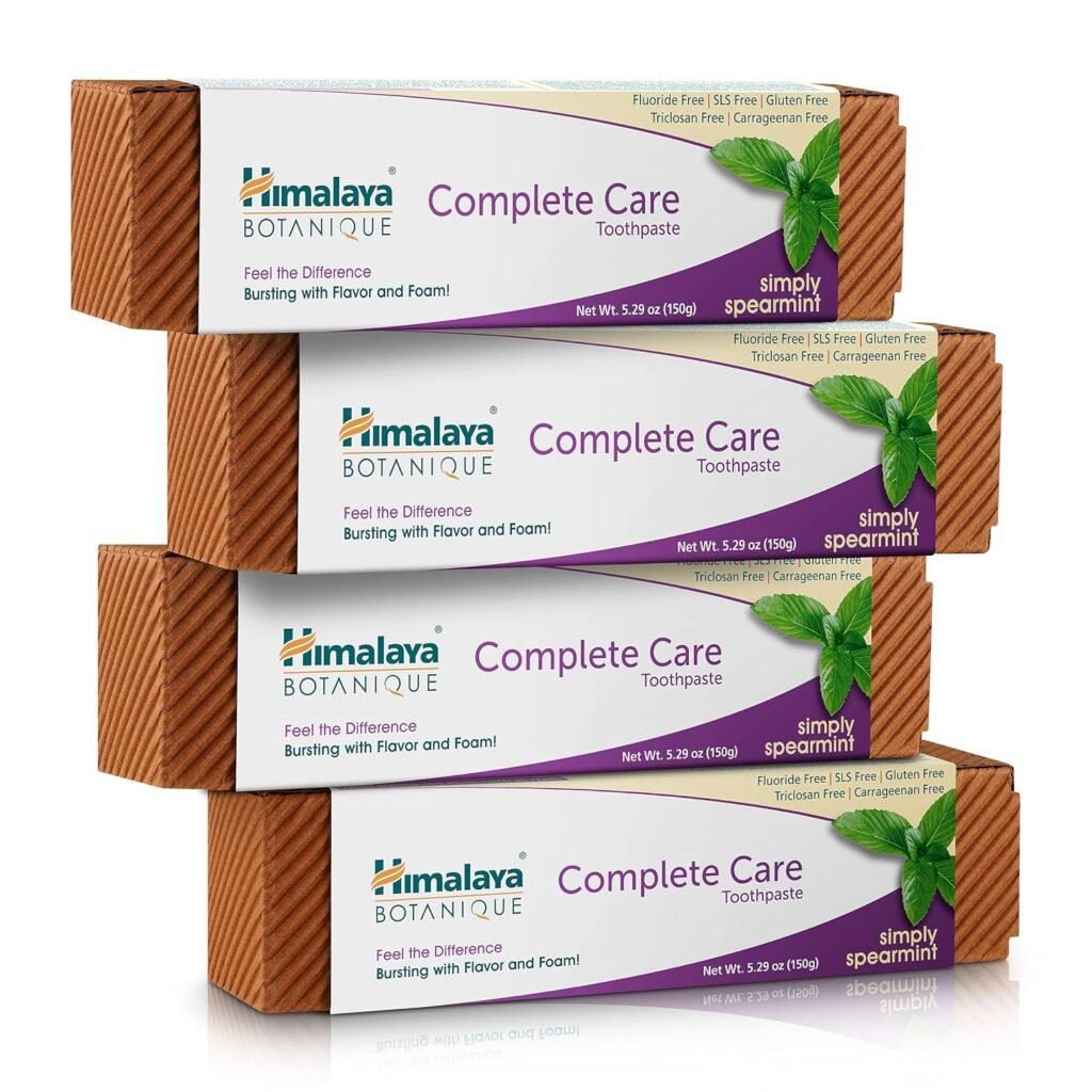 Himalaya Botanique Complete Care Toothpaste, Herbal, Variety Pack, Fights Plaque, Freshens Breath, Fluoride Free, No Artificial Flavors, SLS Free, Cruelty Free, Foaming, 5.29 Oz, 4 Pack