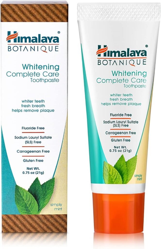 Himalaya Botanique Whitening Complete Care Toothpaste, Teeth Whitening, Fights Plaque, Fluoride Free, No Artificial Flavors, SLS Free, Cruelty Free, Foaming, Simply Mint Flavor, 5.29 Oz, 4 Pack