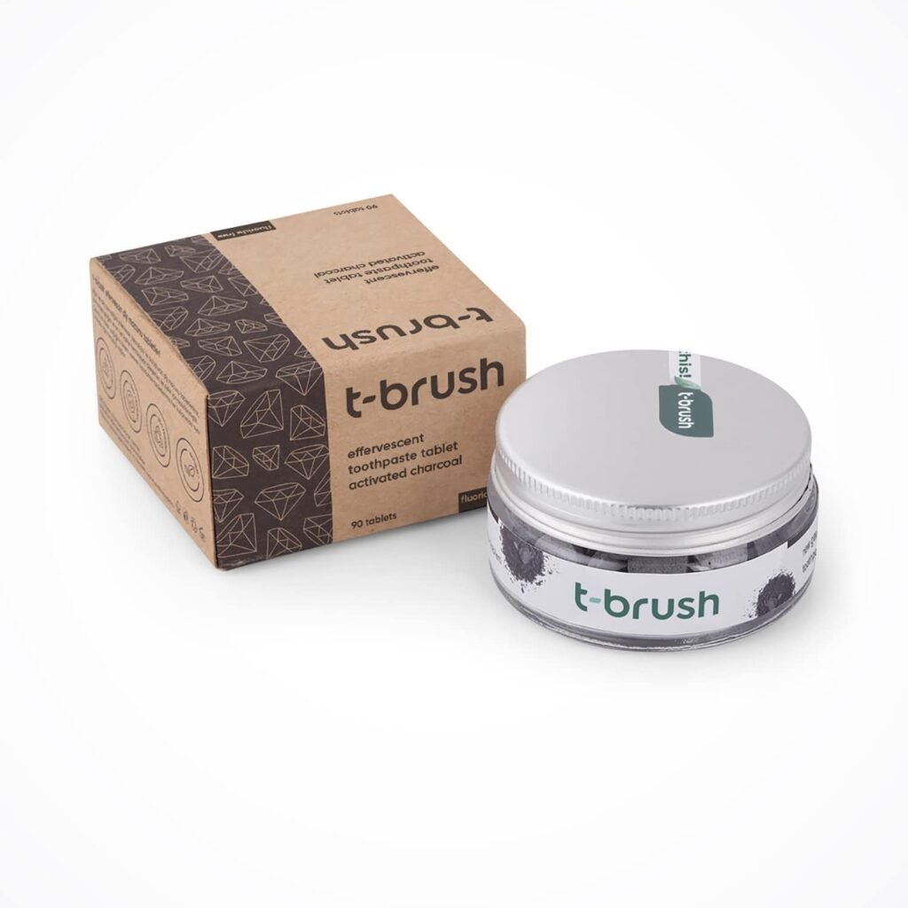 T-brush Whitening Travel Toothpaste Tablets - Natural Ingredients, SLS Free, Gluten Free, Cruelty Free, Eco Friendly Packaging, Vegan - 90 Tablets (Activated Charcoal, Fluoride Free)