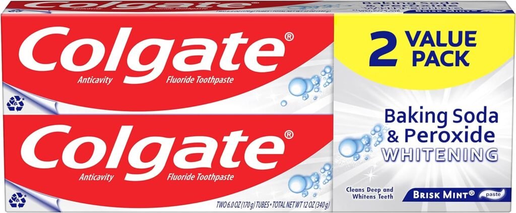 Colgate Baking Soda  Peroxide Toothpaste - Whitens Teeth, Fights Cavities  Removes Stains, Brisk Mint, 6 Oz, 2 Pack