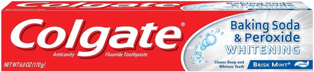 Colgate Baking Soda  Peroxide Toothpaste - Whitens Teeth, Fights Cavities  Removes Stains, Brisk Mint, 6 Oz, 2 Pack