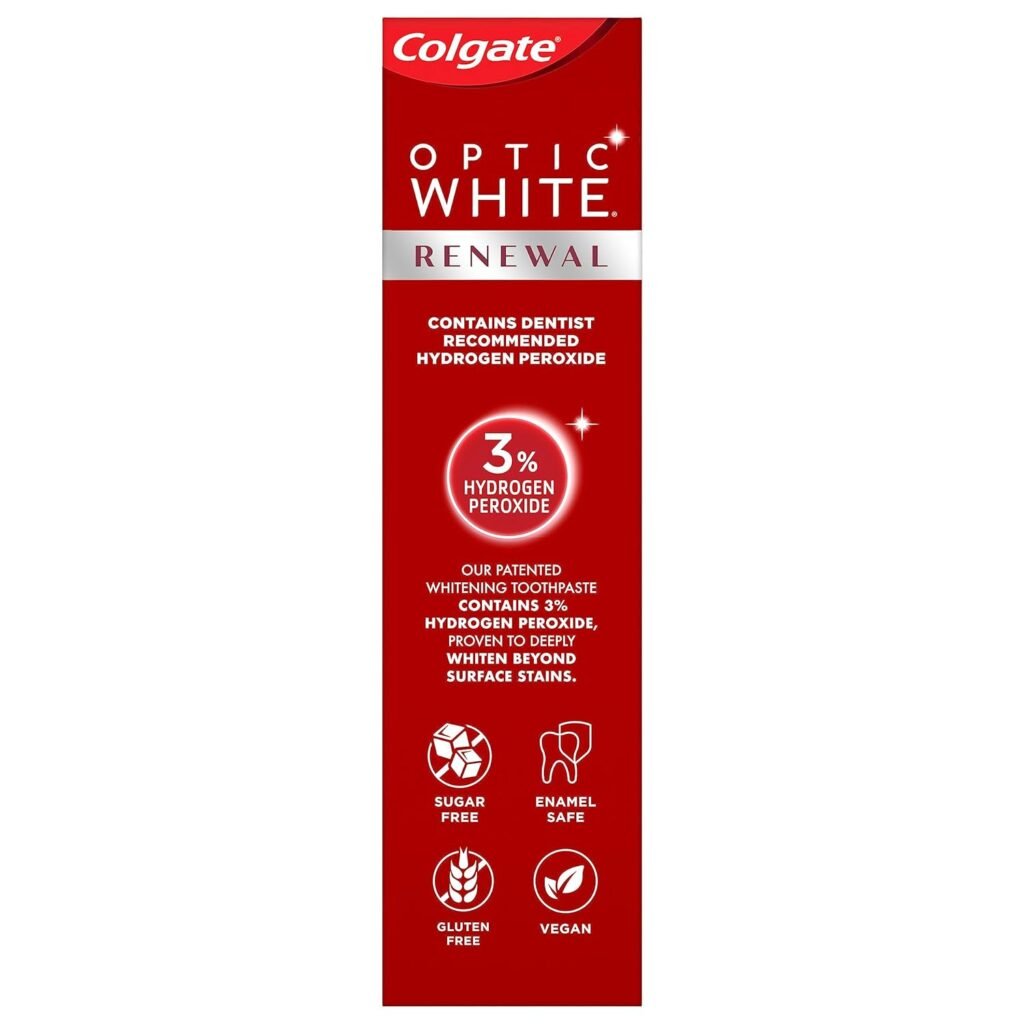 Colgate Optic White Renewal Teeth Whitening Toothpaste, Enamel Strength, 3 Oz Tube, 2 Pack