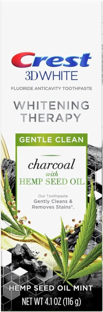 Crest 3D White Whitening Therapy Charcoal Toothpaste with Fluoride, Hemp Seed Oil Mint, 4.1 oz, 4.1 Ounce (Pack of 1)