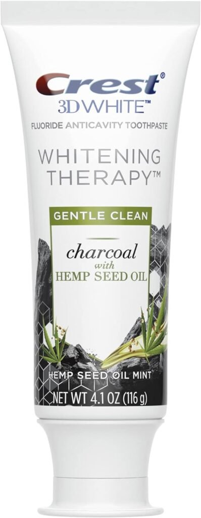 Crest 3D White Whitening Therapy Charcoal Toothpaste with Fluoride, Hemp Seed Oil Mint, 4.1 oz, 4.1 Ounce (Pack of 1)