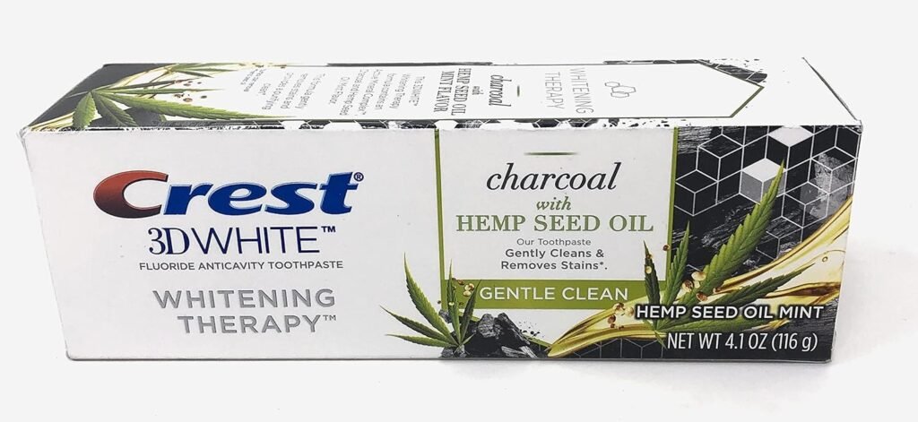 Crest 3D White Whitening Therapy Charcoal Toothpaste with Fluoride, Hemp Seed Oil Mint, 4.1 oz, 4.1 Ounce (Pack of 1)