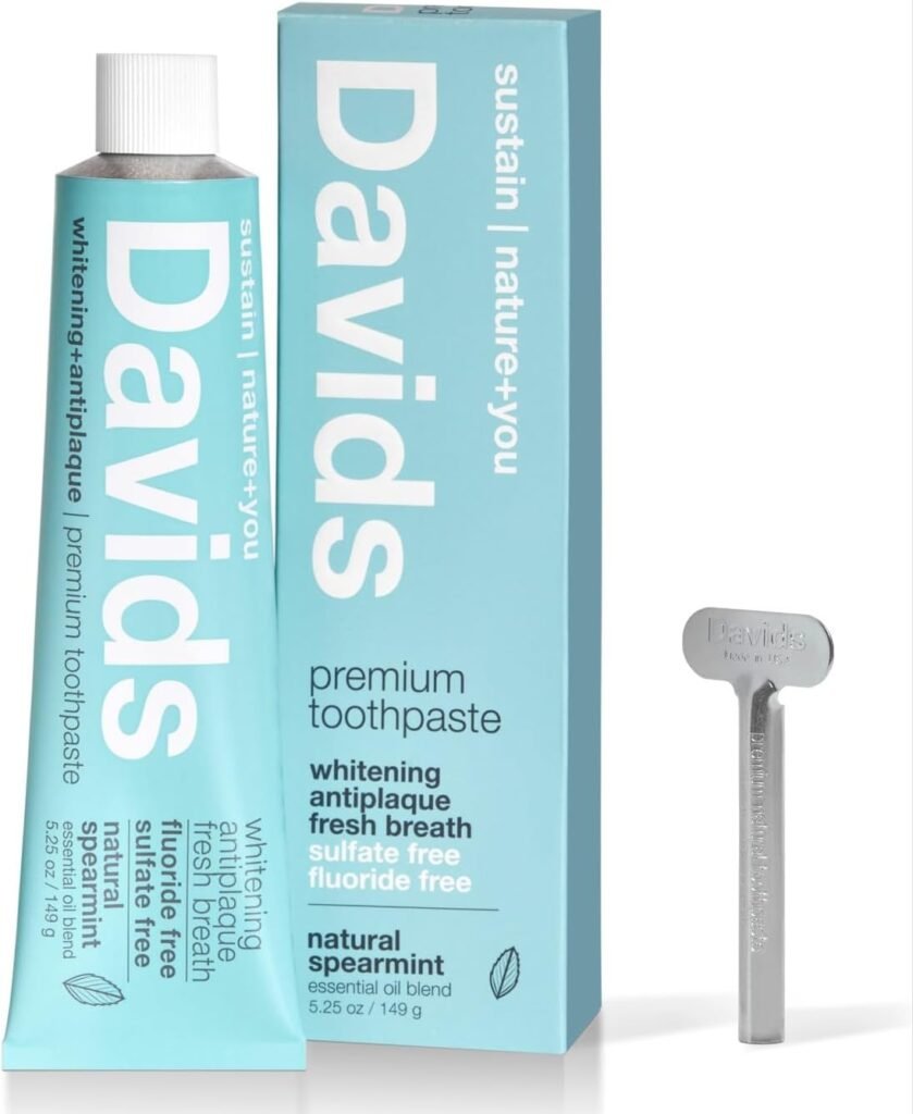 Davids Fluoride Free Toothpaste, Teeth Whitening, Antiplaque, SLS (Sulfate) Free, Promotes Enamel Health, Mouth  Gum Detox, EWG Verified, Natural Spearmint, 5.25oz