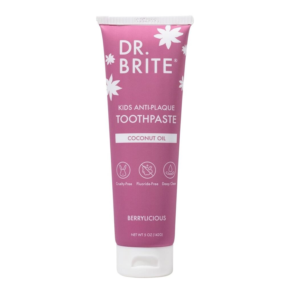 Dr. Brite Natural Kids Antiplaque Toothpaste, Fluoride Free Sulfate Free Doctor Formulated Plant-Based Ingredients - Berry, 5 oz Pack of 1