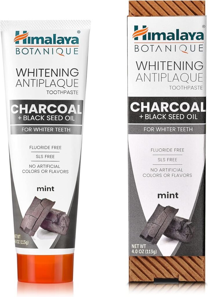 Himalaya Botanique Whitening Antiplaque Toothpaste with Charcoal and Black Seed Oil for Whiter Teeth, 4 oz