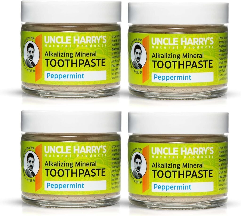 Uncle Harrys Peppermint Remineralizing Toothpaste | Natural Whitening Toothpaste Freshens Breath  Promotes Enamel | Vegan Fluoride Free Toothpaste (4 Pack)