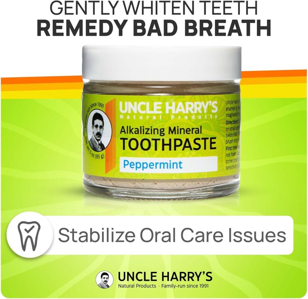 Uncle Harrys Peppermint Remineralizing Toothpaste | Natural Whitening Toothpaste Freshens Breath  Promotes Enamel | Vegan Fluoride Free Toothpaste (4 Pack)