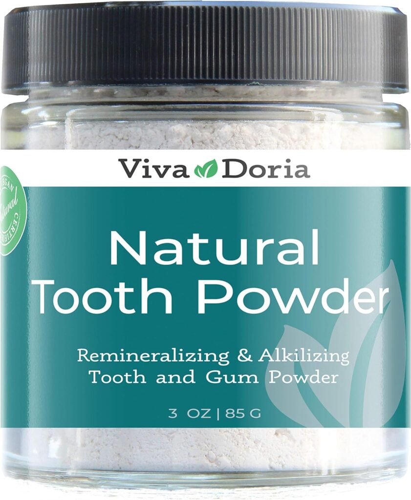 Viva Doria Natural Tooth Powder | Remineralizing Teeth Whitening Powder | Toothpaste Power | Breath Freshener | Refreshing Mint Flavor | 3 Oz Glass Jar