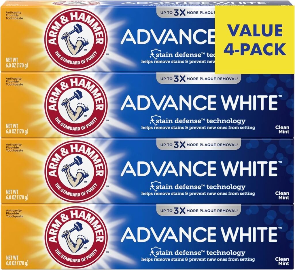 Arm  Hammer Advance White Toothpaste, Clean Mint Flavor, Stain Defense Technology, 6.0oz (4-Pack)