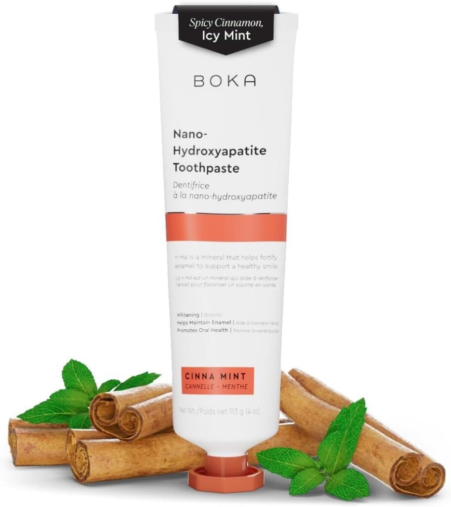 Boka Fluoride Free Toothpaste- Nano Hydroxyapatite, Remineralizing, Sensitive Teeth, Whitening - Dentist Recommended for Adult, Kids Oral Care - Cinnamon Mint Natural Flavor, 4oz 1Pk - US Manufactured