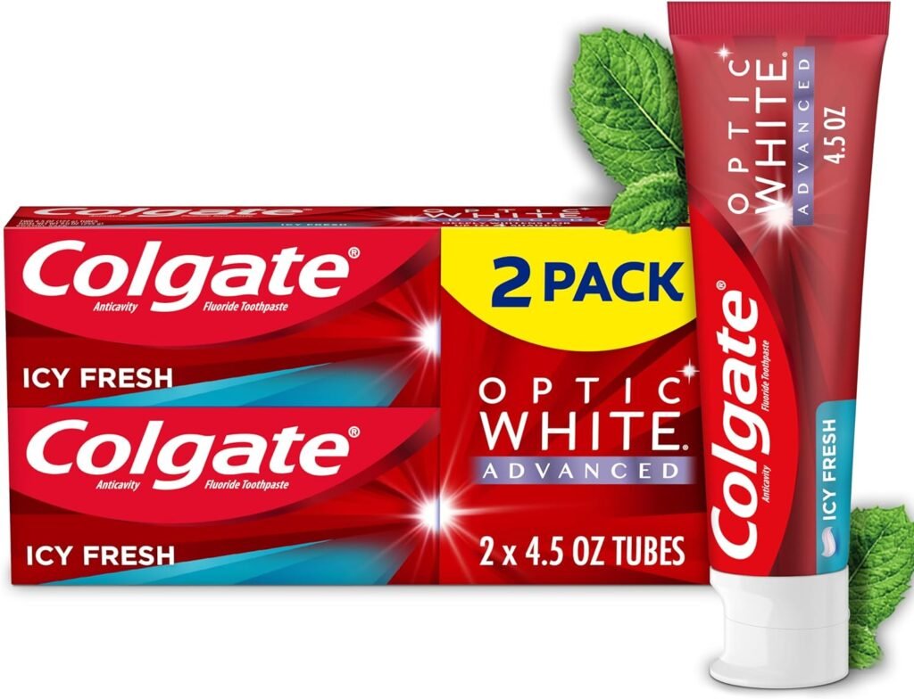 Colgate Optic White Advanced Teeth Whitening Toothpaste, 2% Hydrogen Peroxide Toothpaste, Icy Fresh, 3.2 Oz, 3 Pack