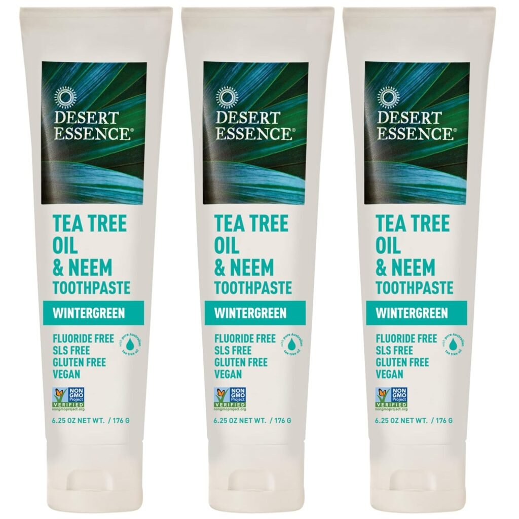 Desert Essence, Tea Tree Oil  Neem Toothpaste, Fluoride-Free with Baking Soda, 6.25 Oz (Pack of 3)