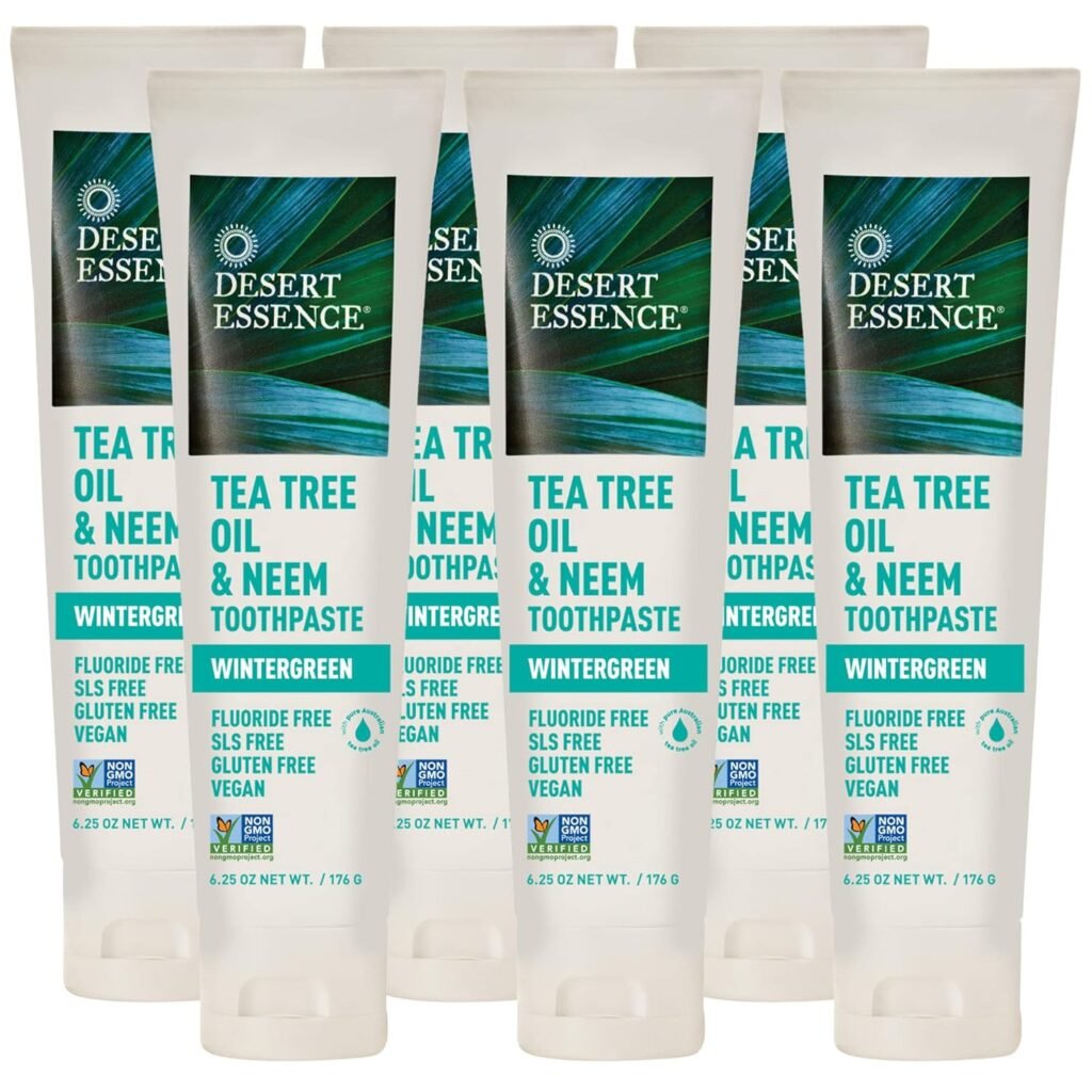 Desert Essence, Tea Tree Oil  Neem Toothpaste, Fluoride-Free with Baking Soda, 6.25 Oz (Pack of 3)