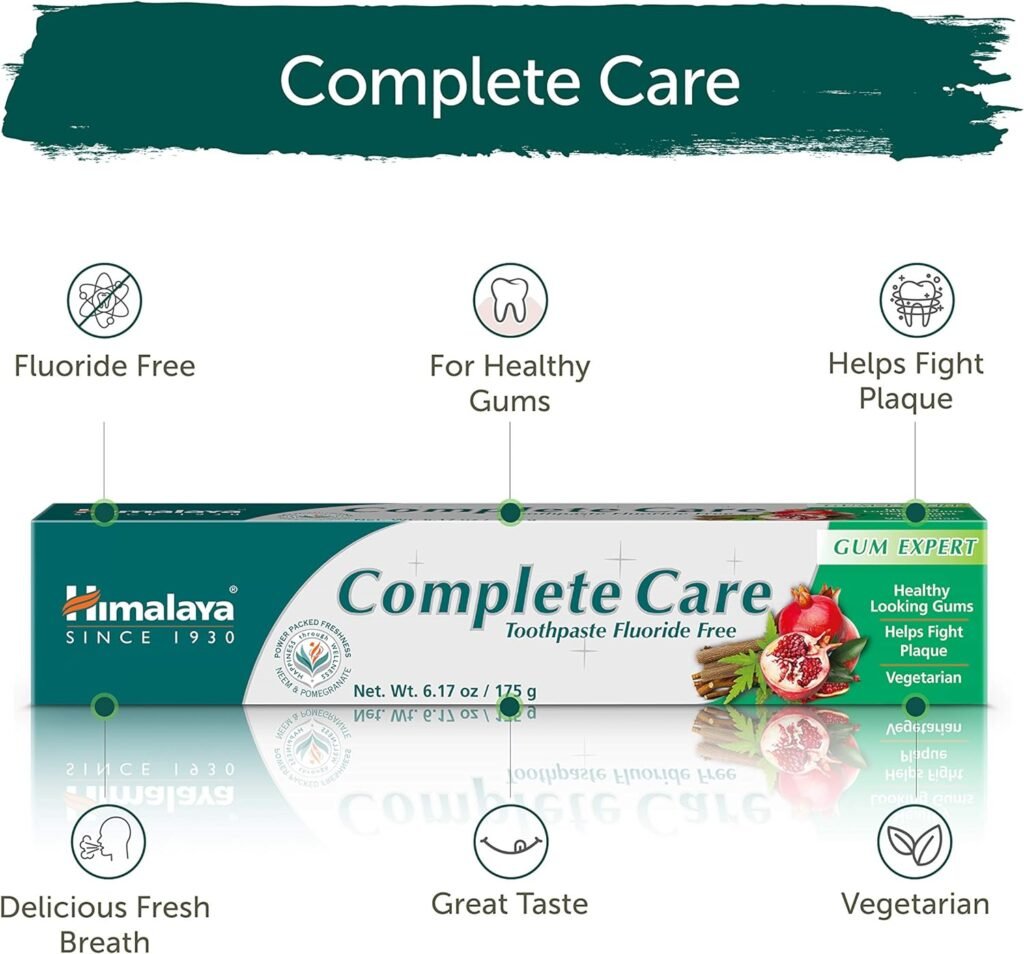 Himalaya Complete Care Toothpaste, Fluoride Free to Reduce Plaque and Brighten Teeth, 6.17 Oz