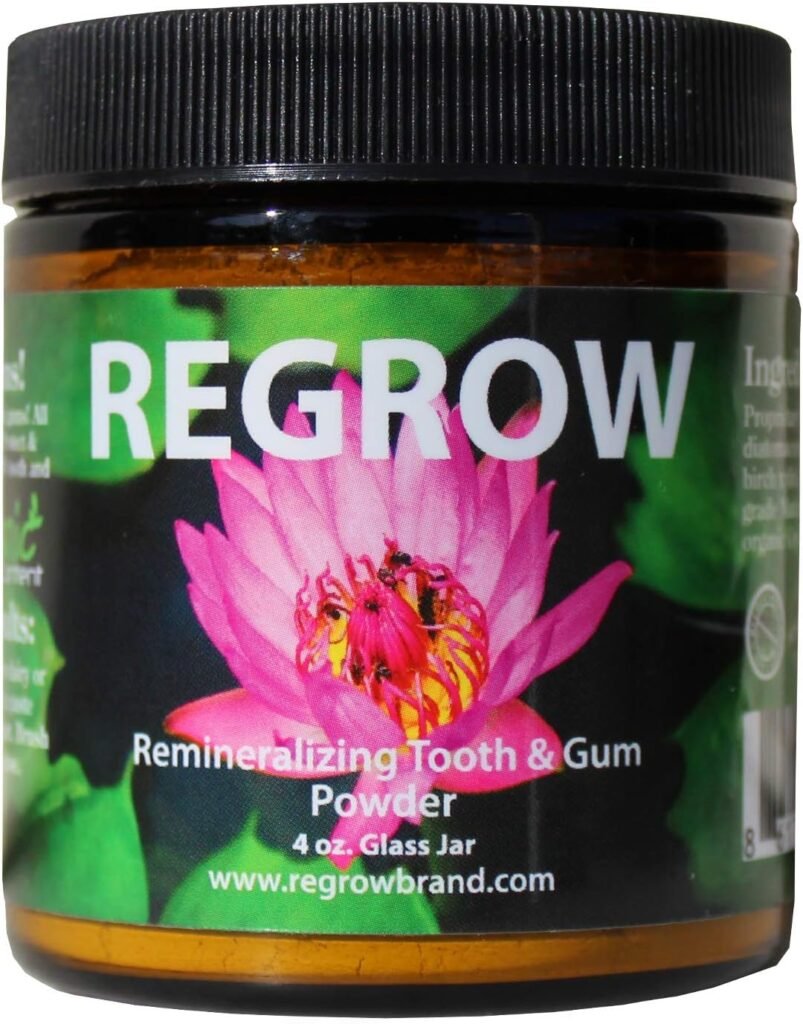 REGROW Remineralizing Tooth Powder - Whiter Teeth Naturally - Cleans, Heals, Protects  Stop Sensitive Teeth and Gums - All Natural - 4oz Glass Jar