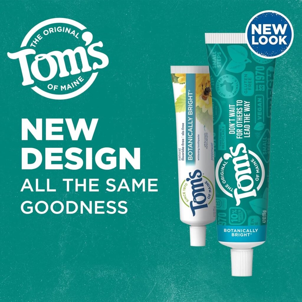 Toms of Maine Natural Fluoride-Free SLS-Free Botanically Bright Toothpaste, Peppermint, 4.7 oz. 3-Pack (Packaging May Vary)