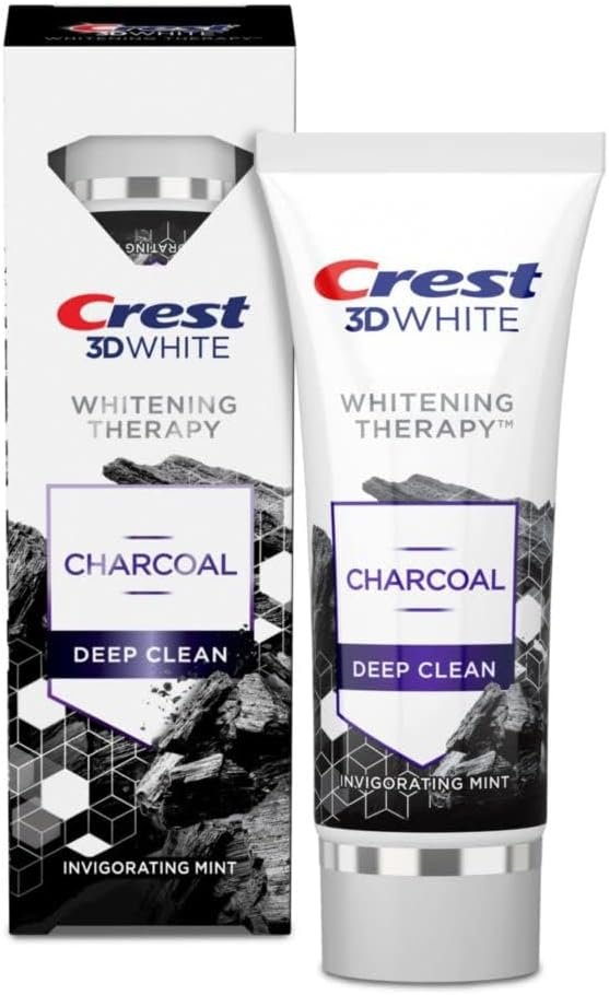 Crest 3D White Whitening Therapy Charcoal Deep Clean Fluoride Toothpaste, Invigorating Mint, 3.5 Ounce