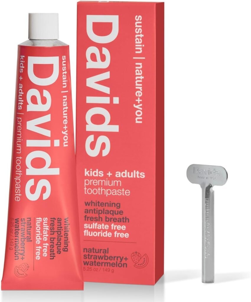 Davids Natural Charcoal Toothpaste for Enhanced Teeth Whitening, Peppermint, Antiplaque, Flouride Free, SLS Free, Enamel Safe, Toothpaste Squeezer Included, Recyclable Metal Tube, 5.25oz