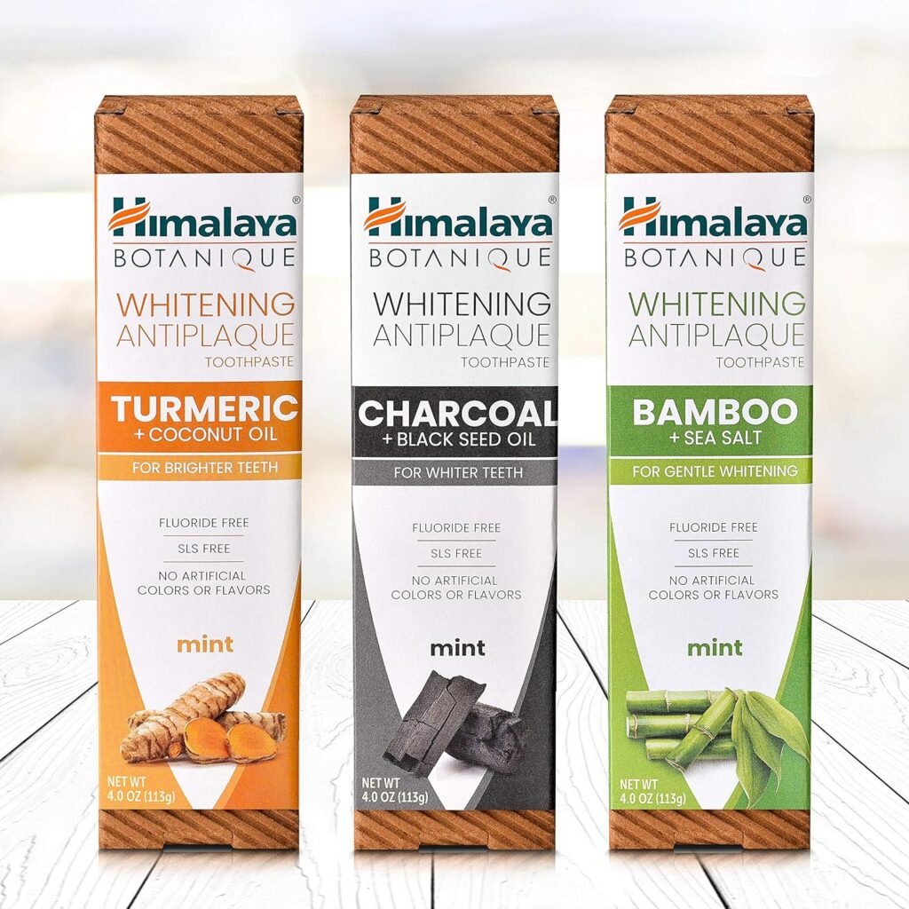 Himalaya Botanique Turmeric  Coconut Oil Whitening Antiplaque Herbal Toothpaste, Whitens Teeth, Fluoride Free, No Artificial Flavors, SLS Free, Vegan, Cruelty Free, Foaming, Mint Flavor, 4 Oz, 2 Pack