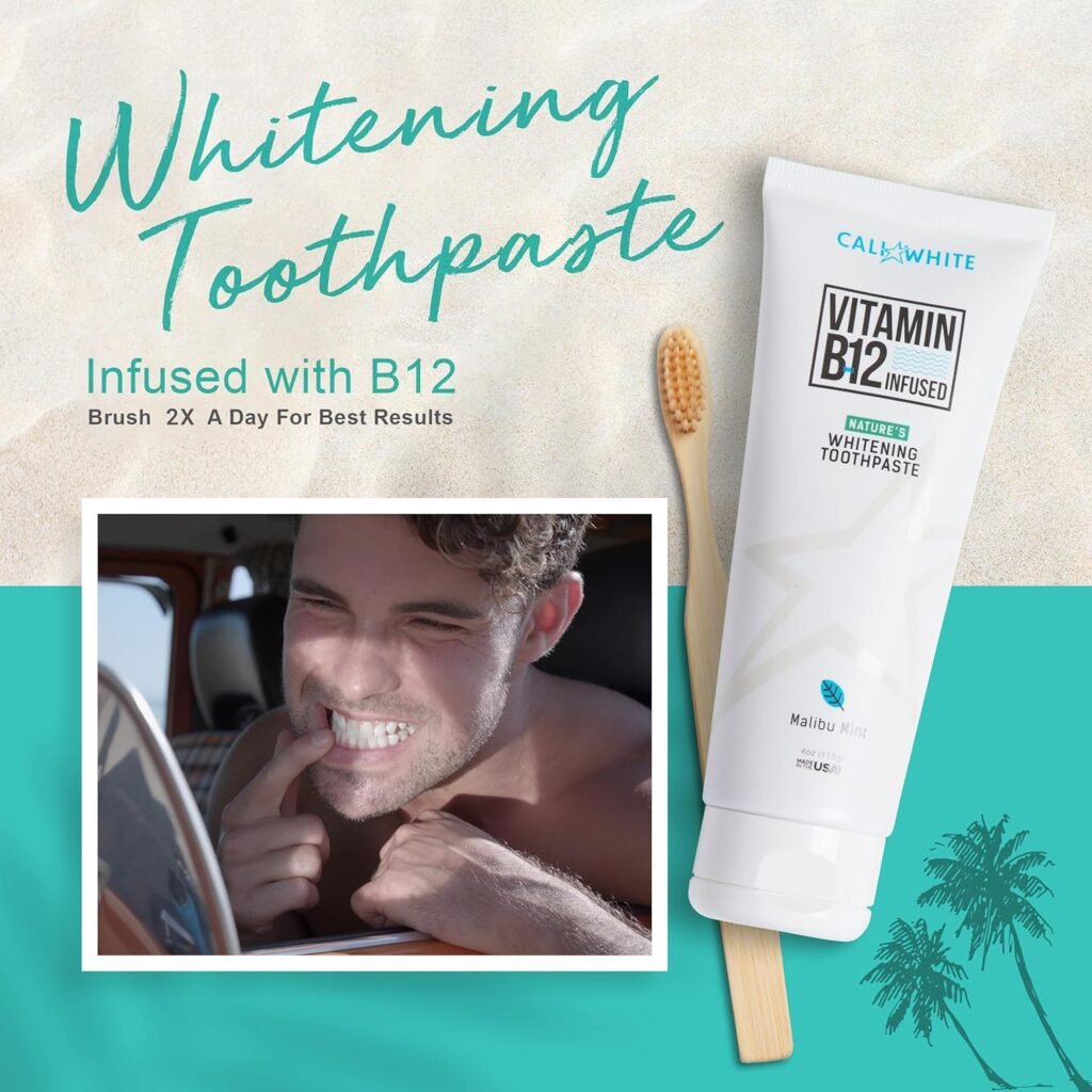 Cali White Toothpaste Bundle - Vitamin B12 Teeth Whitening Toothpaste (1pk) + Activated Charcoal Toothpaste (1pk), Fluoride-Free Natural Whitening Toothpaste, Vegan and Organic, Pacific Mint