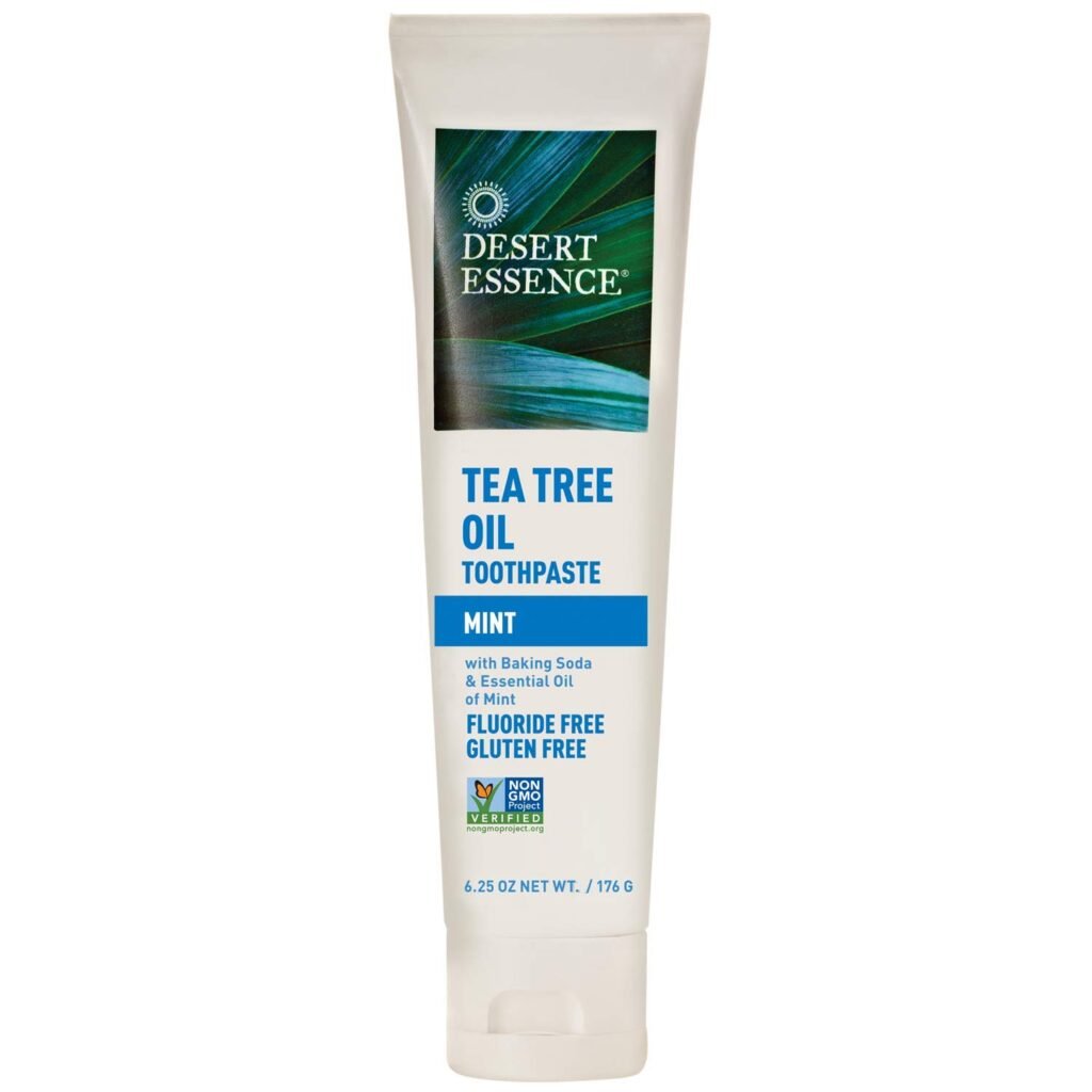 Desert Essence Tea Tree Oil Toothpaste - Mint - 6.25 Oz - Refreshing Taste - Deep Cleans Teeth  Gums - Helps Fight Plaque - Sea Salt - Pure Essential Oil - Baking Soda - Promotes Healthy Mouth