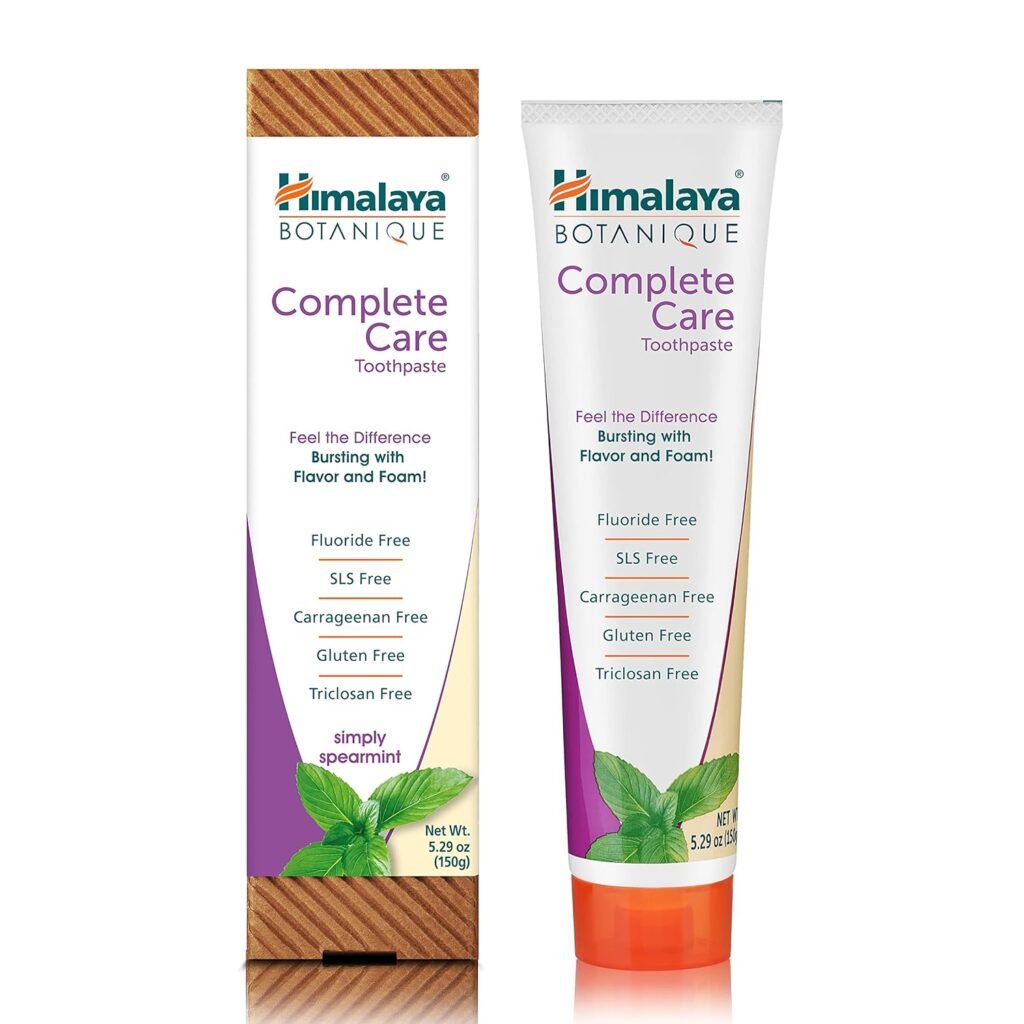 Himalaya Botanique Complete Care Toothpaste, Spearmint Flavor, Fights Plaque, Freshens Breath, Fluoride Free, No Artificial Flavors, SLS Free, Cruelty Free, Foaming, 5.29 Oz, 1 Pack