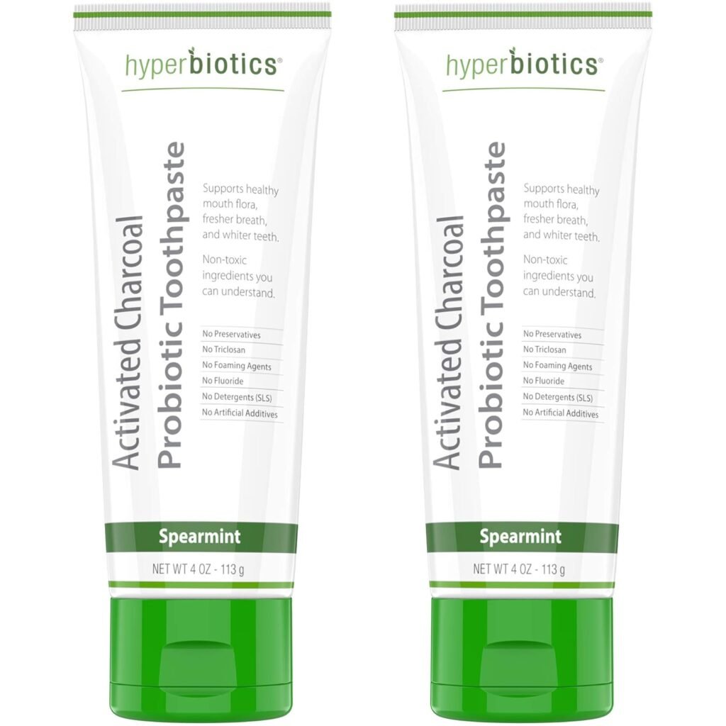 Hyperbiotics Toothpaste with Activated Charcoal | Oral Probiotics for Women and Men | Fluoride Free Whitening | Freshen Bad Breath, Gum Health, Whiten Teeth | Spearmint, 1 Tube, 4oz