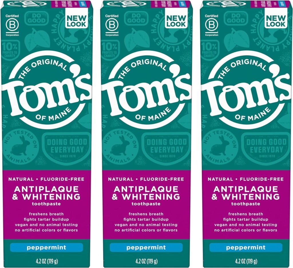 Toms of Maine Fluoride-Free Antiplaque  Whitening Natural Toothpaste, Peppermint, 5.5 oz. 2-Pack