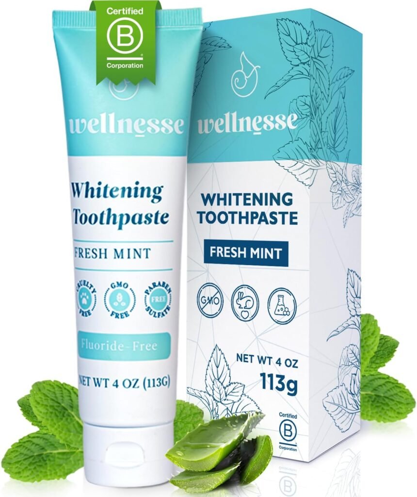 Wellnesse Whitening Hydroxyapatite Toothpaste with Xylitol - Remineralizing and Sensitivity Relief - Fluoride Free Toothpaste w/Natural Ingredients - Remineralization Natural Toothpaste