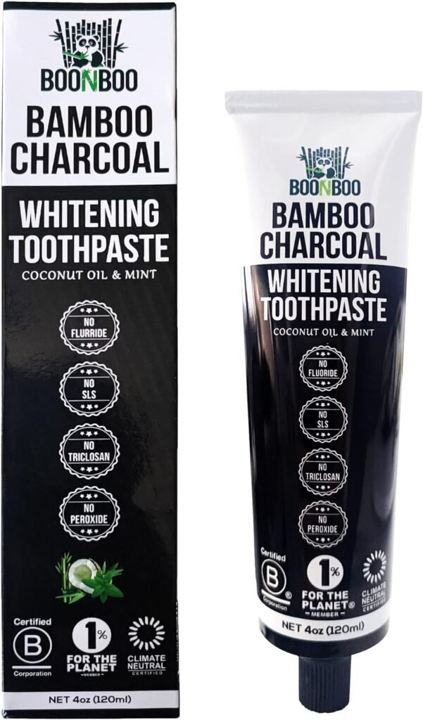 Bamboo Charcoal Toothpaste | 4oz / 120ml | Mint Flavor | Aluminum Tube with Bioplastic Cap | 100% Plastic-Free and Recyclable | Charcoal Paste for Teeth Cleaning and Whitening