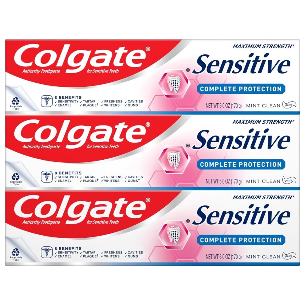 Colgate Whitening Toothpaste for Sensitive Teeth, Enamel Repair and Cavity Protection, Fresh Mint Gel, 6 Oz (Pack of 3)