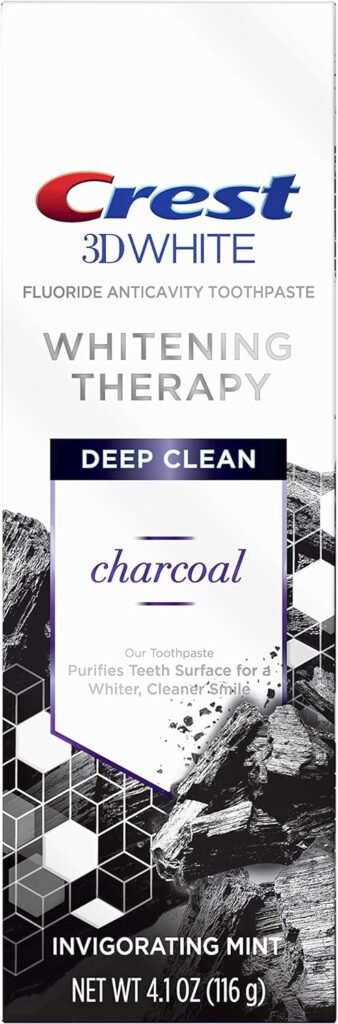 Crest, 3D White Whitening Therapy Deep Clean Toothpaste Invigorating Oz 79353, Mint, Charcoal, 4.1 Ounce