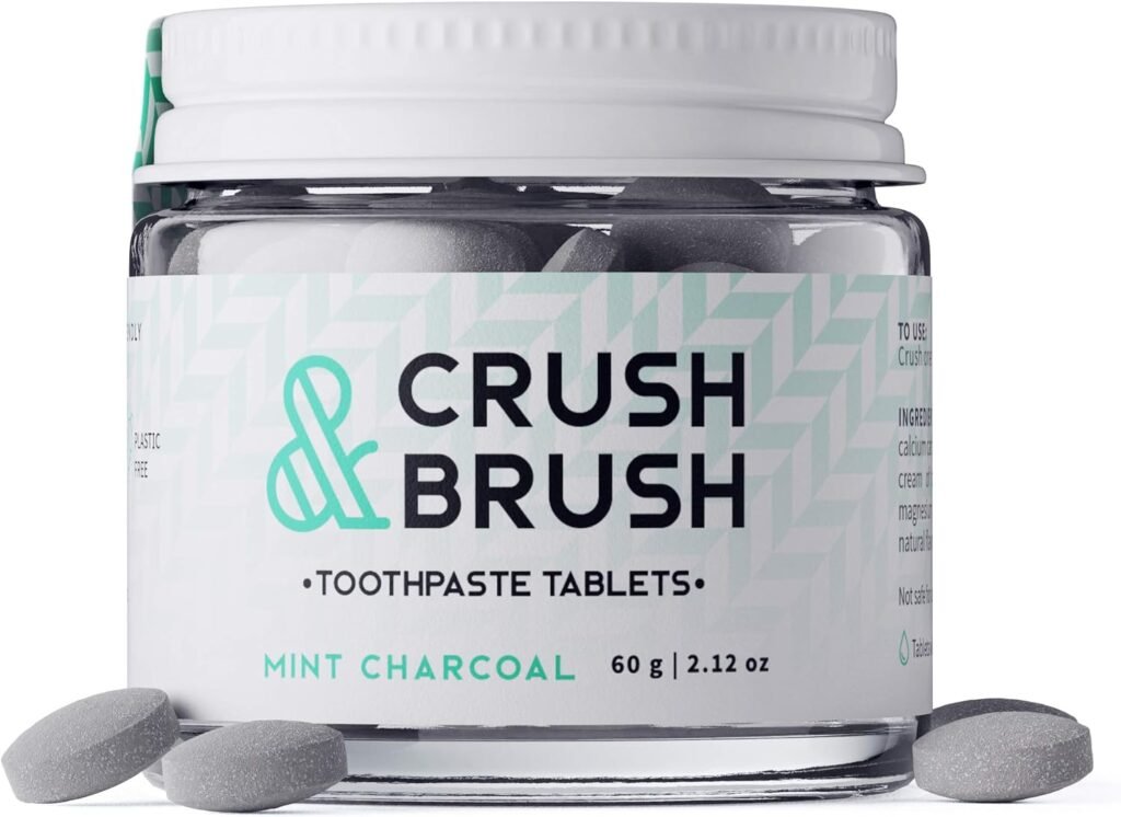 Crush  Brush Toothpaste Tablets-Mint Charcoal Glass JAR - 60g ~ 80 Tablets