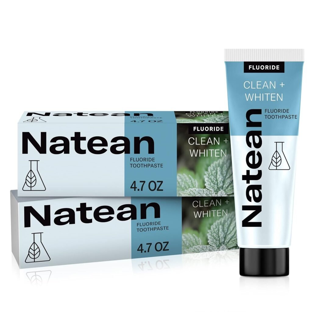 Natean Clean + Whiten Fluoride Whitening Toothpaste, Clean Mint - 2x4.7 Oz Tube