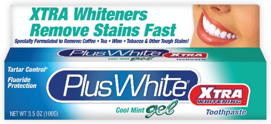 Plus White Xtra Whitening Toothpaste - Removes Tough Stains from Coffee, Smoking, Wine  More - Anti-Cavity, Plaque  Tartar Control (Cool Mint Gel, 3.5 oz)