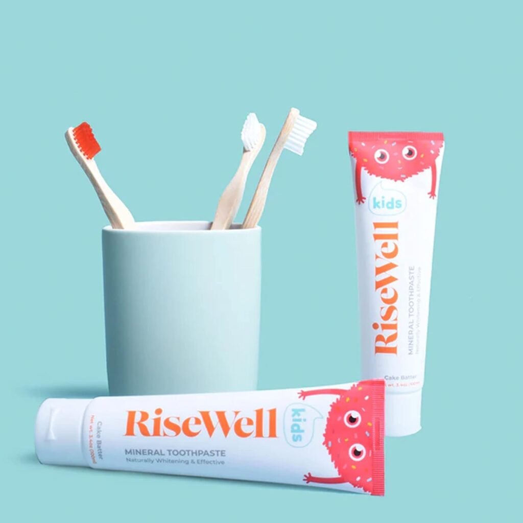 RiseWell Kids Mineral Toothpaste - Kids Hydroxyapatite Toothpaste - Safe to Swallow, Fluoride  SLS Free Toothpaste for Kids - Cake Batter, 3.4 Oz