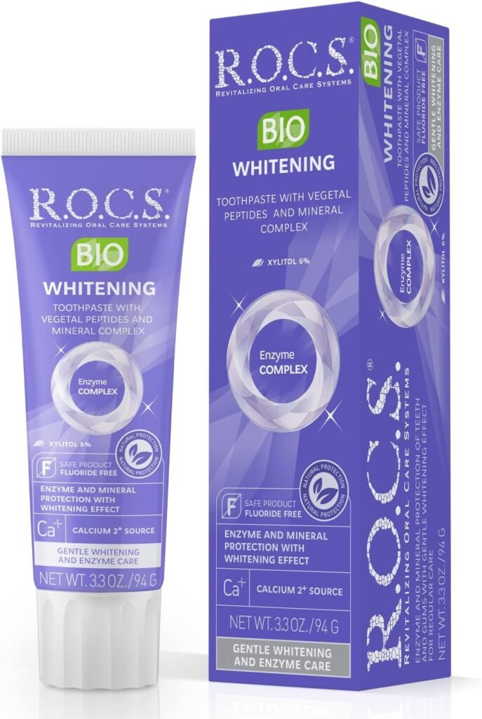 R.O.C.S. Toothpaste - Enamel Whitening Teeth Gum Protection - Non-Fluoride Oral Care for White Teeth, Healthy Gums (BioWhitening, Pack of 1)