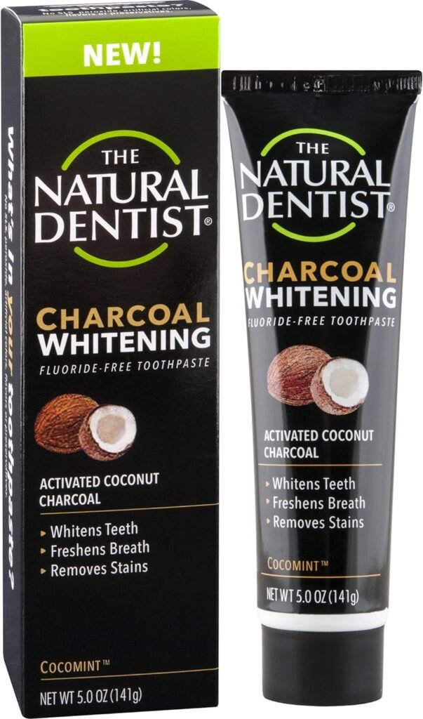 The Natural Dentist Charcoal Whitening SLS-Free Toothpaste, Cocomint, 5 Ounce Tube