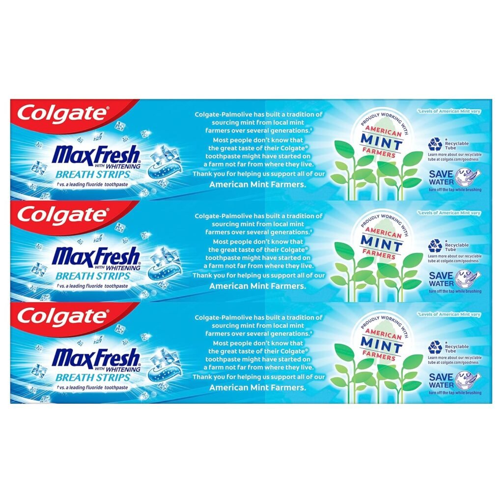 Colgate Max Fresh Advanced Whitening Toothpaste, Clean Mint Toothpaste for Bad Breath, 6.3 Oz Tube, 3 Pack