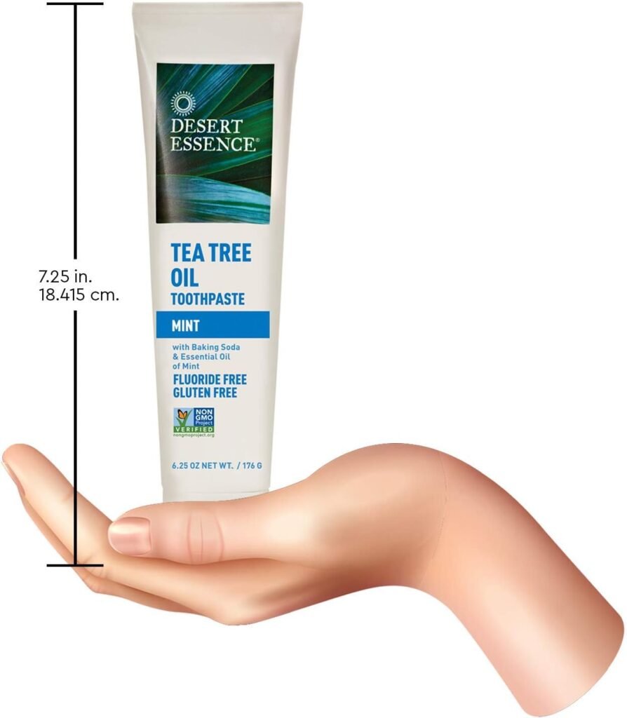 Desert Essence Tea Tree Oil Toothpaste - Mint - 6.25 Oz - Refreshing Taste - Deep Cleans Teeth  Gums - Helps Fight Plaque - Sea Salt - Pure Essential Oil - Baking Soda - Promotes Healthy Mouth