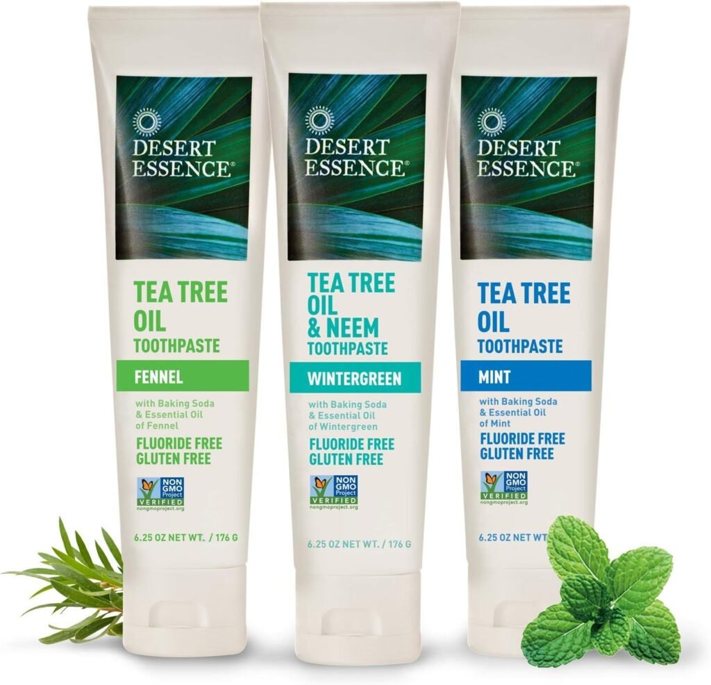 Desert Essence Tea Tree Oil Toothpaste - Mint - 6.25 Oz - Refreshing Taste - Deep Cleans Teeth  Gums - Helps Fight Plaque - Sea Salt - Pure Essential Oil - Baking Soda - Promotes Healthy Mouth